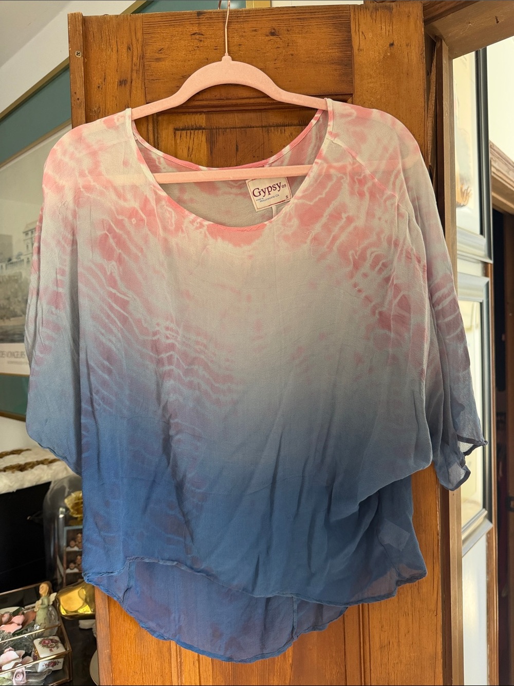 Gypsy 05 Pink and Blue Ombre Tie-Dye Tunic Top